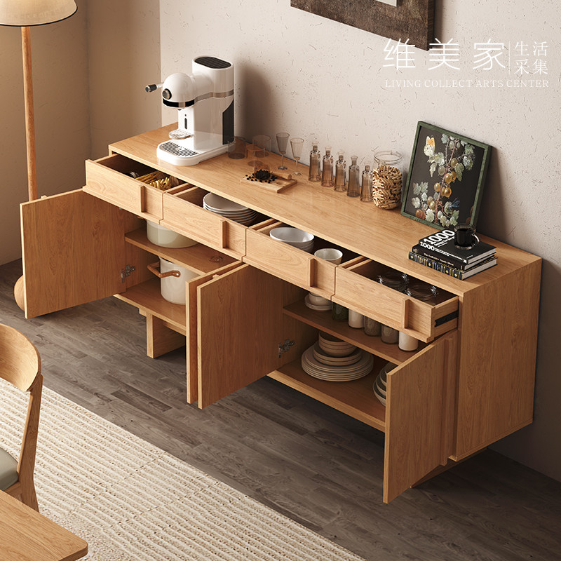 维美家全实木餐边柜大小户型橱柜厨房储物柜橡木茶水柜原木风边柜,淘宝优惠券,粉丝福利购,淘宝优惠卷