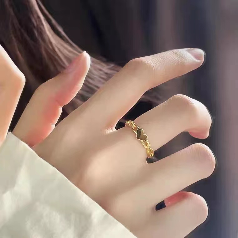 周家新款轻奢简约爱心链条戒指小兔子戒指开口款送女友闺蜜ins（【周大福黄金999爱心戒指开口款送女友闺蜜ins）-第5张图片-提都小院