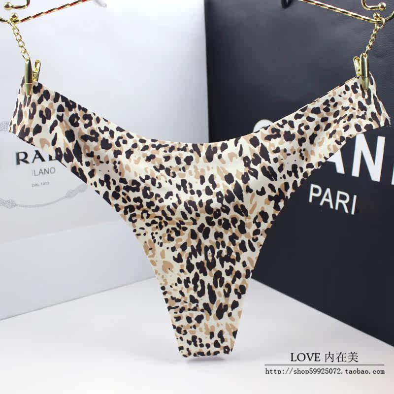 丁字裤女 一片式无痕冰丝t裤低腰性感豹纹健身瑜伽隐形透气薄内裤,淘宝优惠券,粉丝福利购,淘宝优惠卷