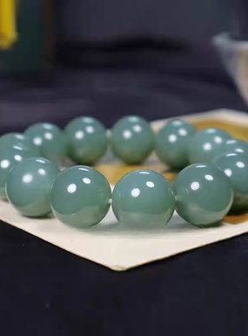 和田玉且末蓝圆珠手串男士百搭大气天然玉石素圈卡16串珠玉串手链