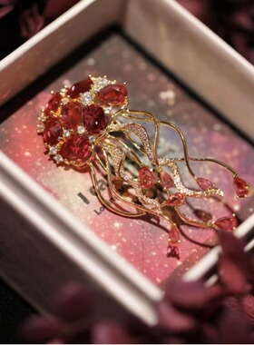 西凉妃子 蓝色海洋锆石水母胸针 高级感奢华西装大衣胸花新款礼物