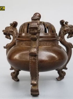 室内纯铜盘香炉仿古风装饰摆件