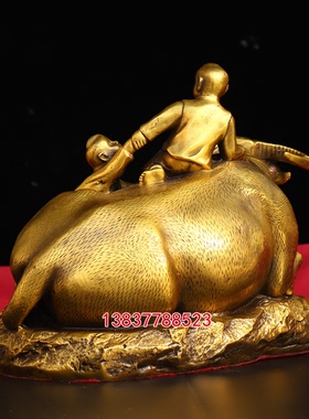黄铜童子骑牛摆件牧童牛孺子生肖牛招财家居装饰工艺礼品铜器定制