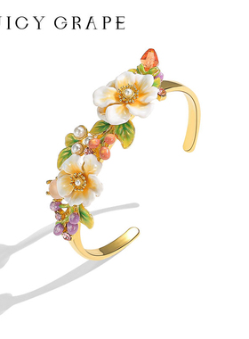 Juicy Grape茉莉花开珐琅手镯法式田园轻奢小众花朵手链女友礼物