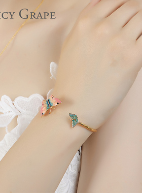 彩色珐琅蝴蝶开口手镯时尚女