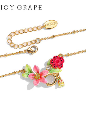 Juicy Grape热带花玛瑙项链法式简约珐琅红花朵轻奢锁骨链礼物女