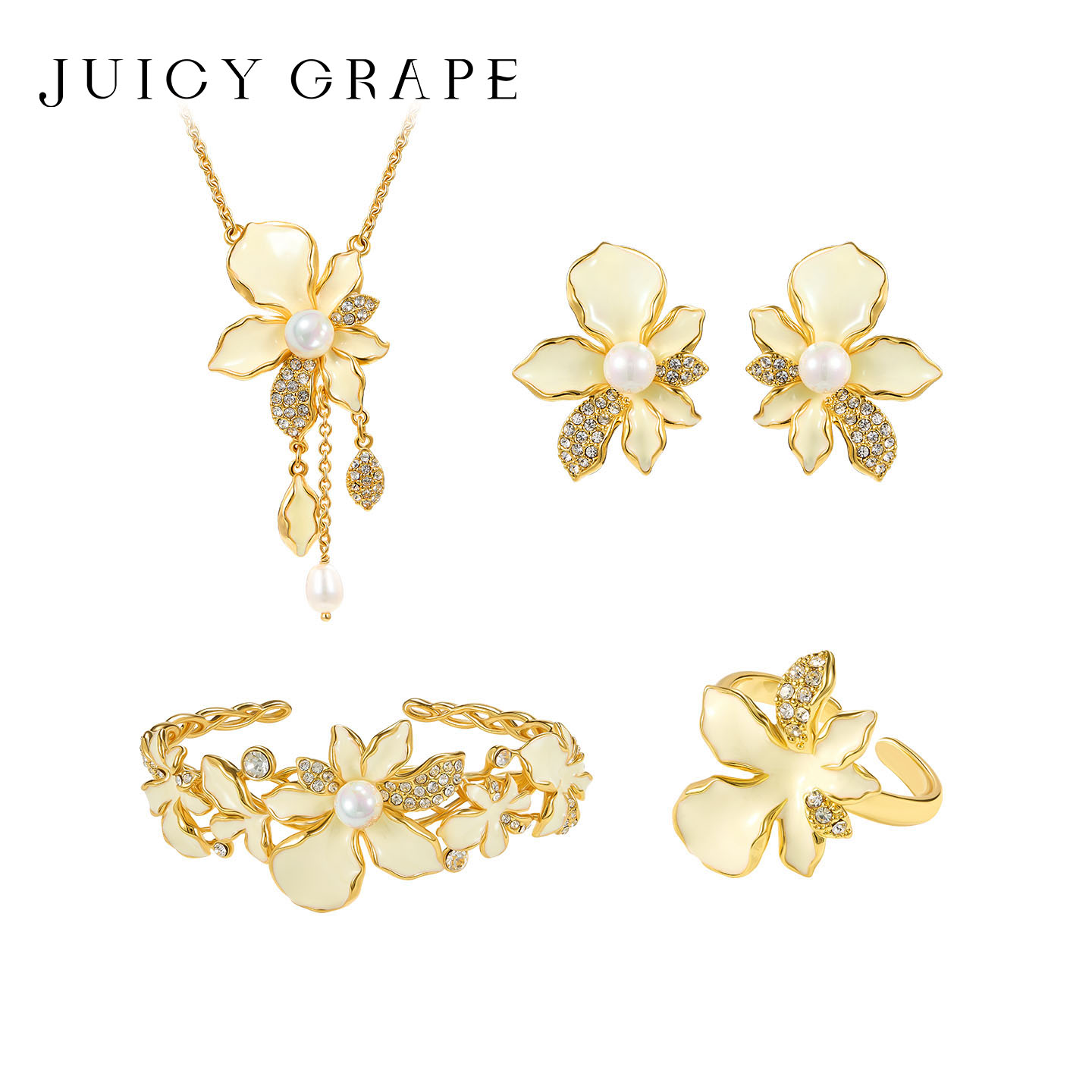 JuicyGrape flower bloom necklace bracelet ring bracelet jewelry set girlfriend birthday gift