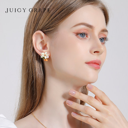 Juicy Grape普罗旺斯系列原创橙花小金桔耳夹耳饰气质通勤耳钉女 - 图2