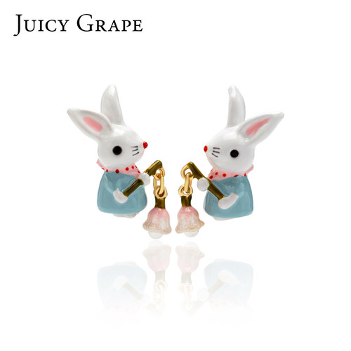 Juicy Grape耳环可爱兔子铃兰花耳钉女超仙气质少女森系珐琅耳饰 - 图3