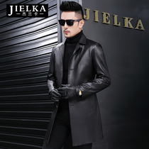 New genuine leather leather clothes man Henin sheep leather medium long style leather jacket with leather plume coat with male suit collar jacket