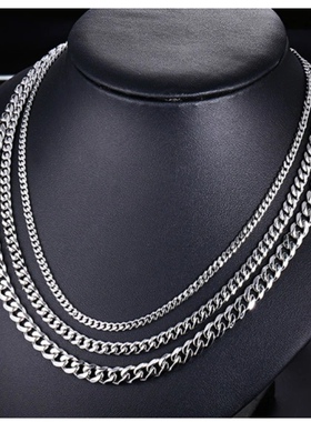 金色银色黑色不锈钢六面磨项链男欧美潮流霸气古巴链嘻哈钛钢项链