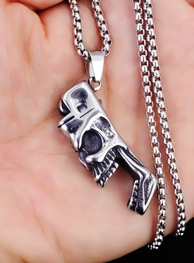 欧美个性骷髅打火机钛钢不锈钢男项链夜店吊坠