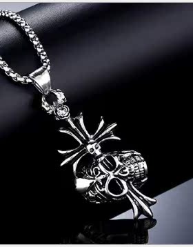 朋克风十字架骷髅男士长款吊坠