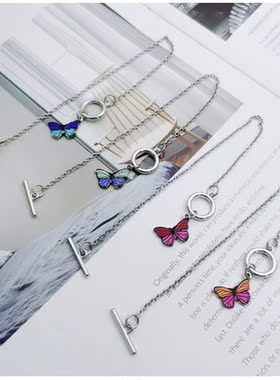 小众蓝色蝴蝶一字扣少女风手链