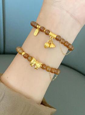 天然正品焦糖色和田玉法棍猫手串