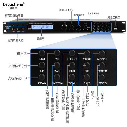 得普声REV50KTV效果器前级数字音频处理器防啸叫家用酒吧舞台婚庆 - 图1