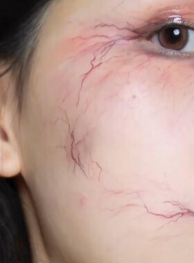 万圣节血丝淤青脸部贴纸装饰纹身贴真实恐怖伤痕妆容可洗恶搞派对
