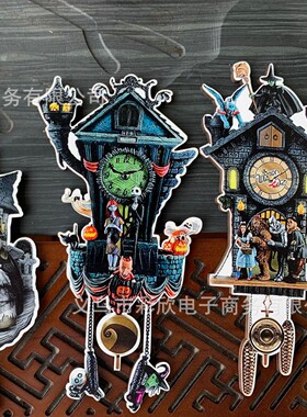 跨境新品 木质万圣节个性凝望时钟挂钟挂件 花园 家居装饰品