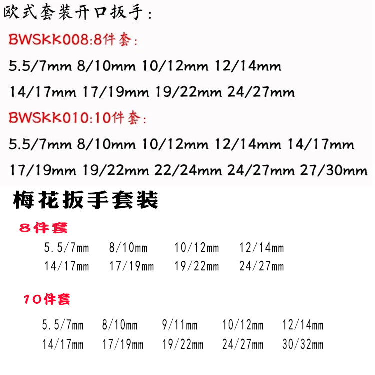 梅花开口扳手套装810/14件两用扳手组合套装多功能汽修双头呆扳手