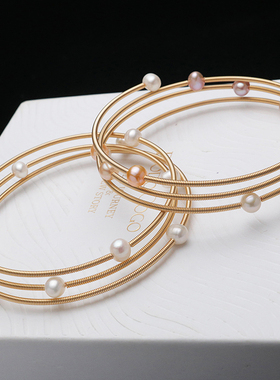 时尚天然淡水珍珠三圈手环女