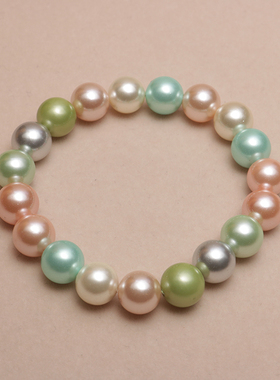 天然镀彩贝壳珍珠手串女贝珠正圆