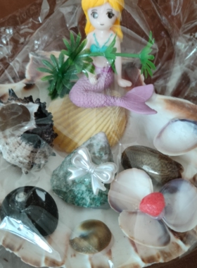 北海天然海螺贝壳工艺品卡通美人鱼创意摆件旅游纪念品