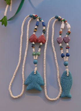 北海涠洲岛火山石项链毛衣链 旅游沙滩裙配饰 民族风彩色海星鱼儿