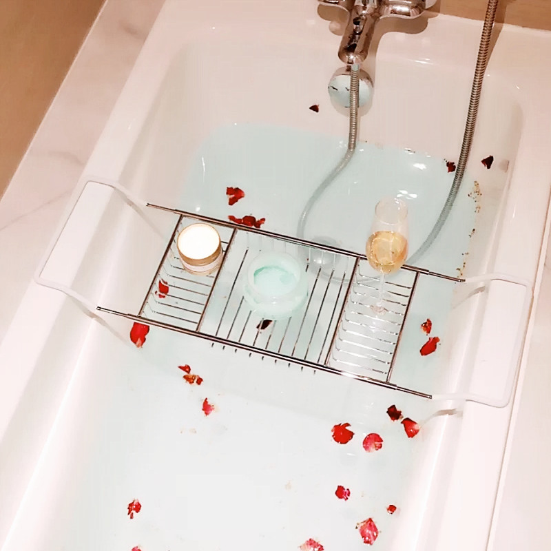 浴缸架不锈钢304轻奢伸缩ins泡澡架酒店浴缸装饰浴缸置物架防滑