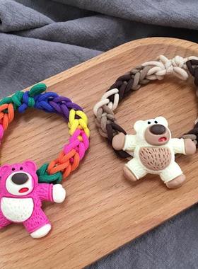 情侣手链手工diy编织草莓熊手绳