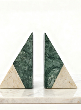 天然大理石书挡书靠书立摆件几何家居软装饰品书立摆件