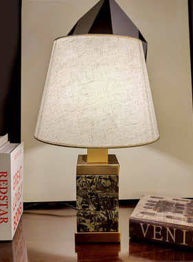 中古风国画石台灯客厅卧室床头柜台灯玄关办公室家居软装台灯摆件