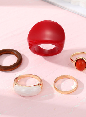 酒红色大号扳指戒指套装