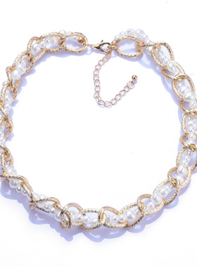 多层珍珠链条拼接项链