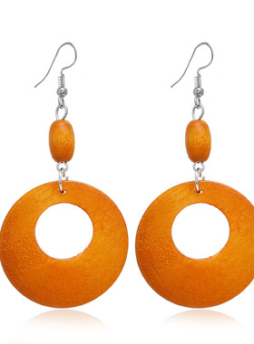 欧美复古木质耳环女气质长款