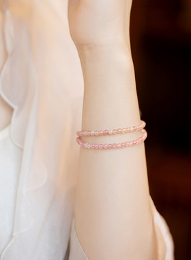 3mm草莓晶手链女粉水晶手链女极细招桃花水晶手串送女友礼物手饰