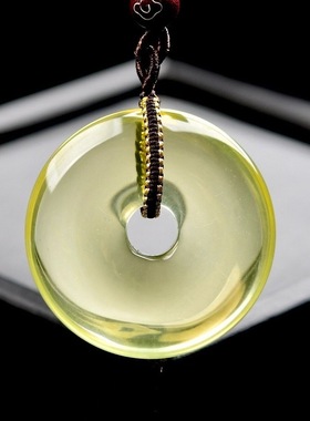 天然巴西黄水晶平安扣吊坠毛衣链原创设计男女款项链挂坠饰品礼物