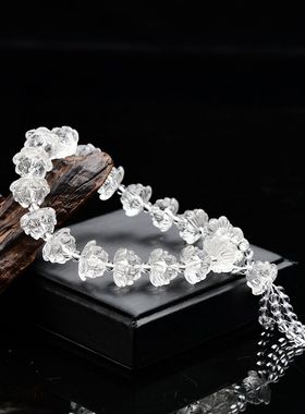 天然白水晶莲花手持手链晶体透荷花车挂diy水晶十八子挂件精心