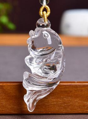 天然粉水晶文昌鱼吊坠男女项链粉晶锦鲤学生随身状元金榜题名挂件