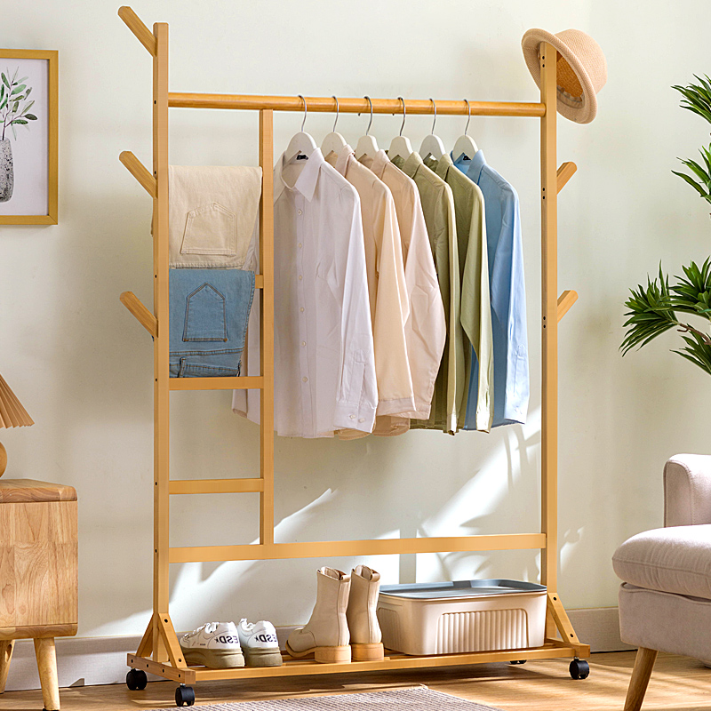 挂衣架落地卧室内衣帽架子简易放衣服置物架家用实木立式晾衣架杆 - 图1