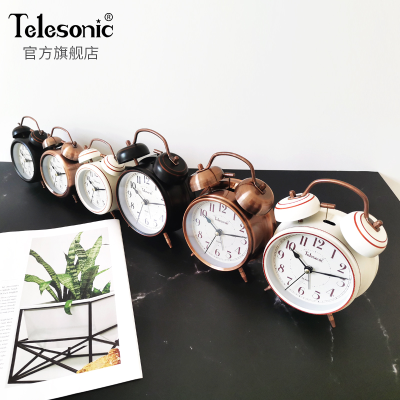 TELESONIC/天王星复古闹钟创意静音金属摆台式时钟卧室打铃床头钟 - 图2