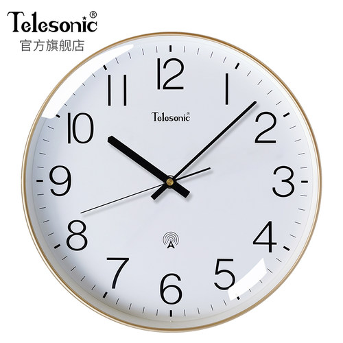 TELESONIC/天王星电波钟客厅静音挂钟免打孔时尚家用挂表时钟表 - 图0