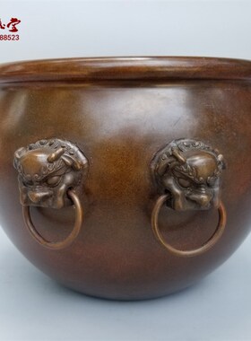 速发铜器黄铜香炉双狮耳招财缸聚财缸铜笔洗家用室内供奉装饰工艺