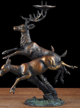 速发纯铜烛台鹿摆件工艺品招财美式别墅客厅餐厅软装饰品乔迁新居