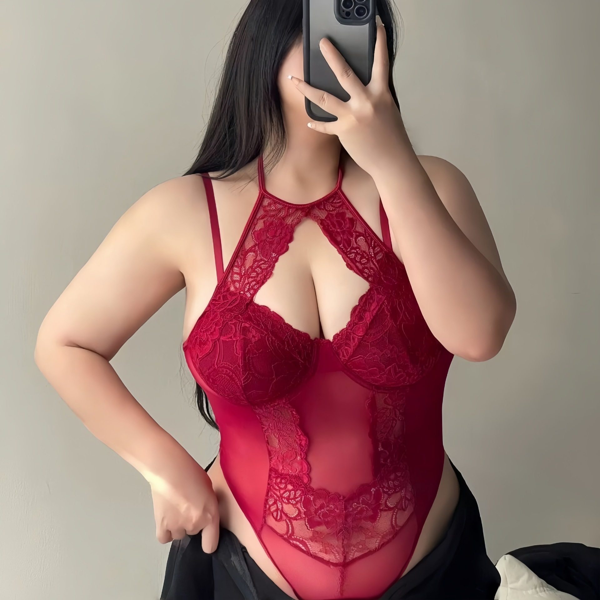 大码蕾丝网纱拼接镂空套脖绑带街头辣妹风内搭可拆卸胸垫连体衣女,淘宝优惠券,粉丝福利购,淘宝优惠卷