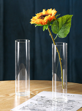 速发特大号玻直花瓶培贵竹璃筒摆件客厅插花落地花器水富花