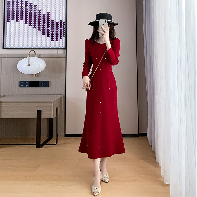 法式高级感重工连衣裙女长裙2025春秋季新款气质收腰显瘦鱼尾裙 - 图2