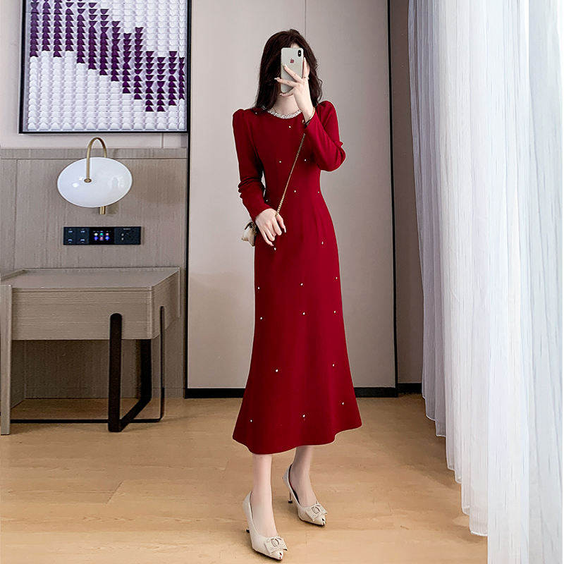 法式高级感重工连衣裙女长裙2025春秋季新款气质收腰显瘦鱼尾裙 - 图3