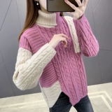 Свитер, демисезонные приятные телу джинсы с начесом, коллекция 2023, оверсайз, свободный крой, в западном стиле, высокий воротник