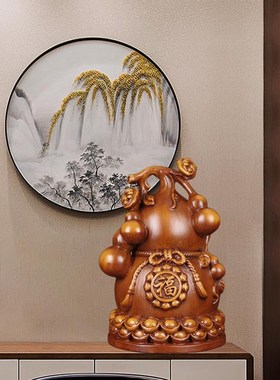 速发实木雕居芦摆件招财客禄家葫福厅玄关电视柜装饰新居新家乔迁