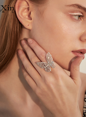 苏心镂空开口韩国气质蝴蝶戒指